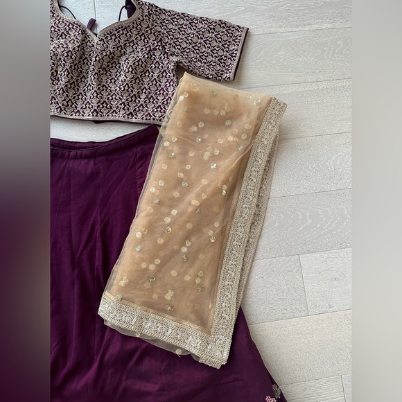 Deep purple and gold Lehenga - Picture 4 of 7